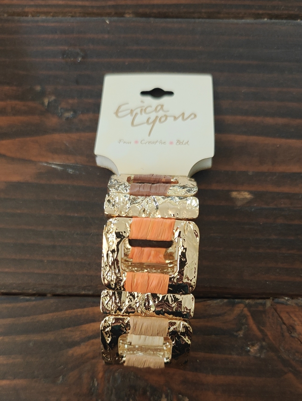 Erica Lyons Gold-Tone Link Bracelet with Peach & Beige Accents AA22 6791